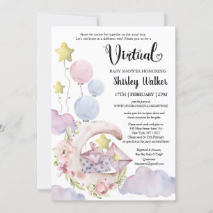 Elegante Rosa Blütenballons Virtual Baby Dusche Einladung