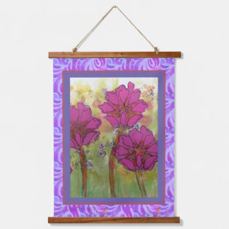 Elegante rosa Blütenblumen Wandteppich Mit Holzrahmen