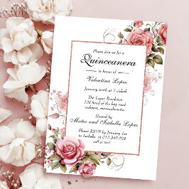 Elegante Rosa Blütenfarben Quinceanera Einladung