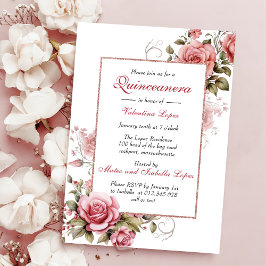Elegante Rosa Blütenfarben Quinceanera Einladung