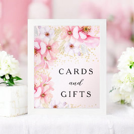 Elegante Rosa Blütengold Glitzer Karten Geschenke Poster