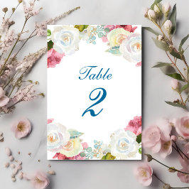 Elegante Rosa Blütenhochzeit Tischnummer