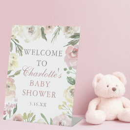 Elegante Rosa Blütenspülung Begrüßung Sockelschild