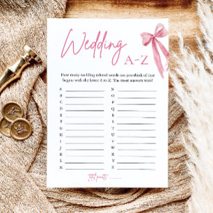 Elegante rosa Bogen Hochzeit A-Z Brautparty-Spiel Einladung