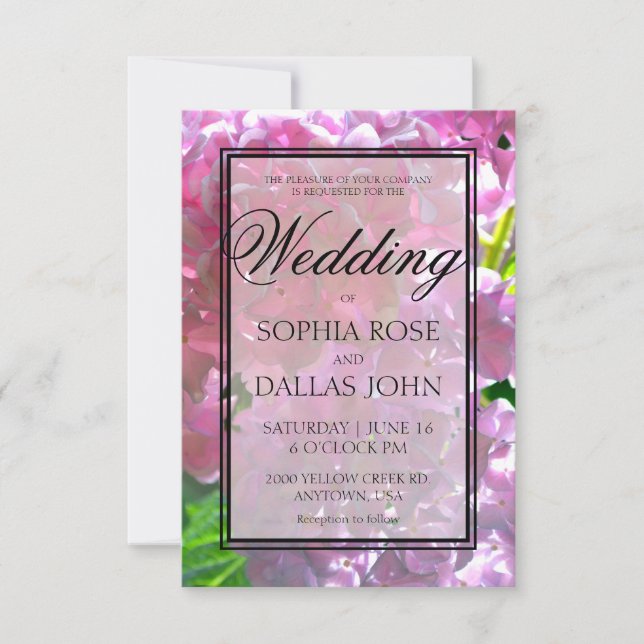Elegante Rosa Boho Blüten Hydrangeas Hochzeit Einladung (Vorderseite)