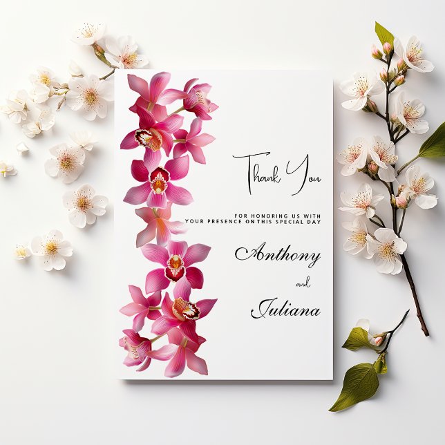 Elegante rosa bordeauxfarbene Orchideen Blume Viel Einladung (Elegant pink burgundy orchids flowers Thank You )