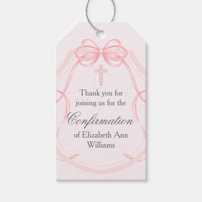 Elegante rosa Bow-Bestätigung Geschenkanhänger (Vorderseite)