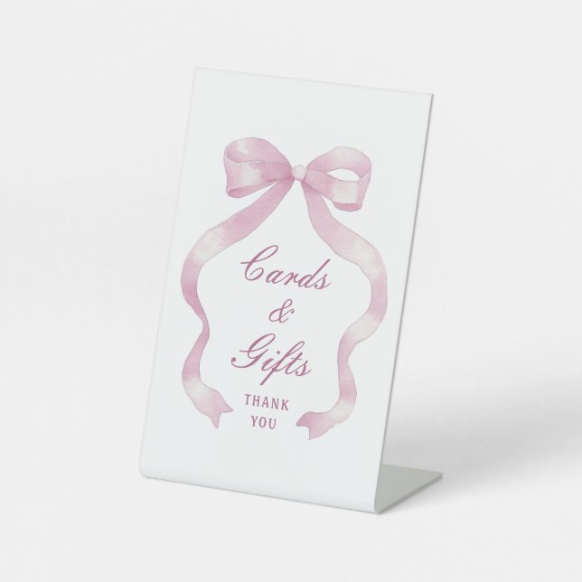 Elegante rosa Bow Cards & Geschenke Sockelschild (Vorderseite)