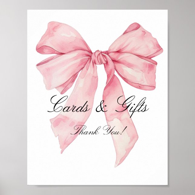 Elegante rosa Bow Cards und Gifts-Zeichen Poster (Vorne)