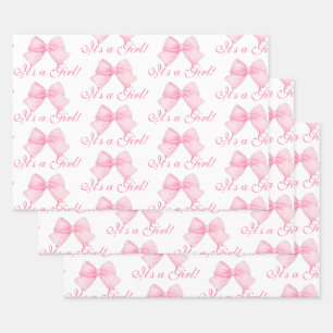 Elegante rosa Bow Coquette Es ist eine Girl Baby D Geschenkpapier Set