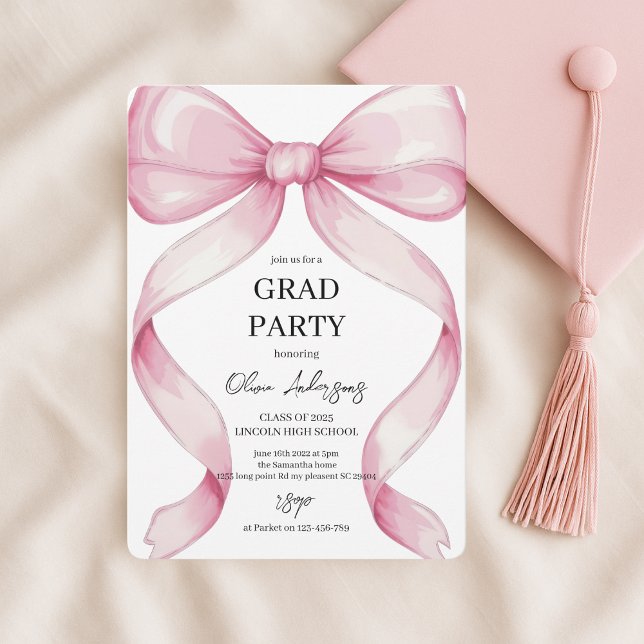 Elegante rosa Bow Graduation Party Einladung (Von Creator hochgeladen)