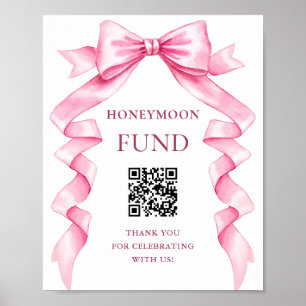 Elegante Rosa Bow Wedding Honeymoon Fund Sign Poster