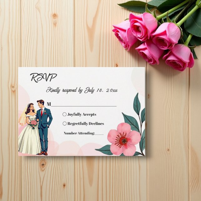 Elegante rosa Braut und Groom Blumenhochzeit RSVP Karte (Von Creator hochgeladen)