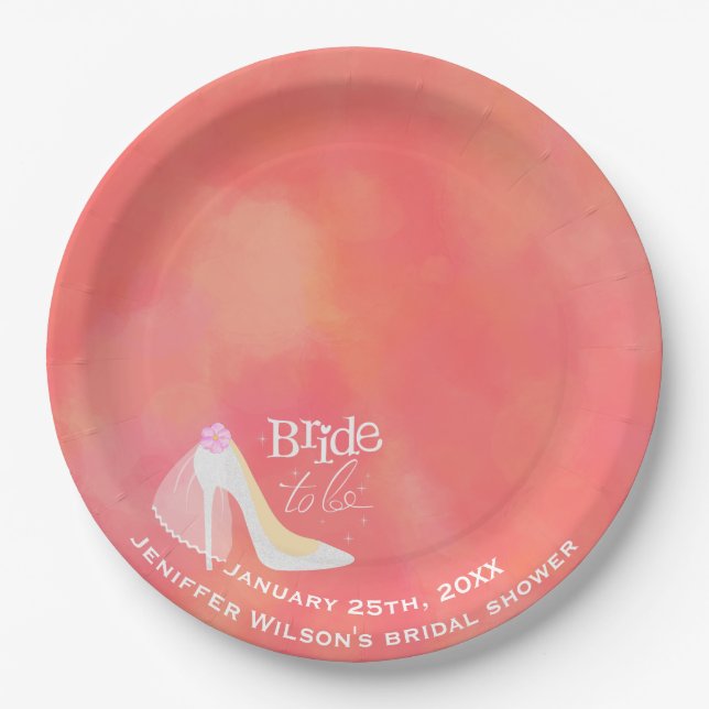 Elegante rosa Braut zum Hochzeitsfest Brautparty Pappteller (Vorderseite)