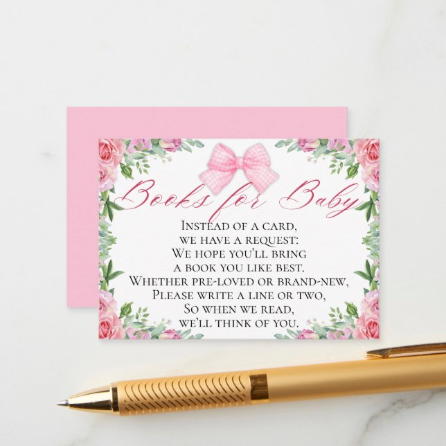Elegante rosa Bücher & Rose Coquette Bücher für Ba Begleitkarte (Vorderseite/Rückseite Beispiel)