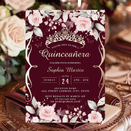 Elegante Rosa Burgund Rose Gold Quinceanera Folieneinladung