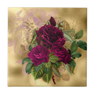 Elegante rosa burgunderrote Goldrose Fliese