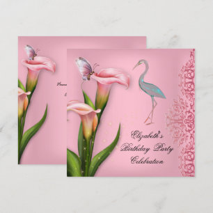 Elegante rosa Calla-Lilie Schwan Blumen Geburtstag Einladung