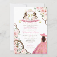 Elegante Rosa Charro Quinceanera Einladung