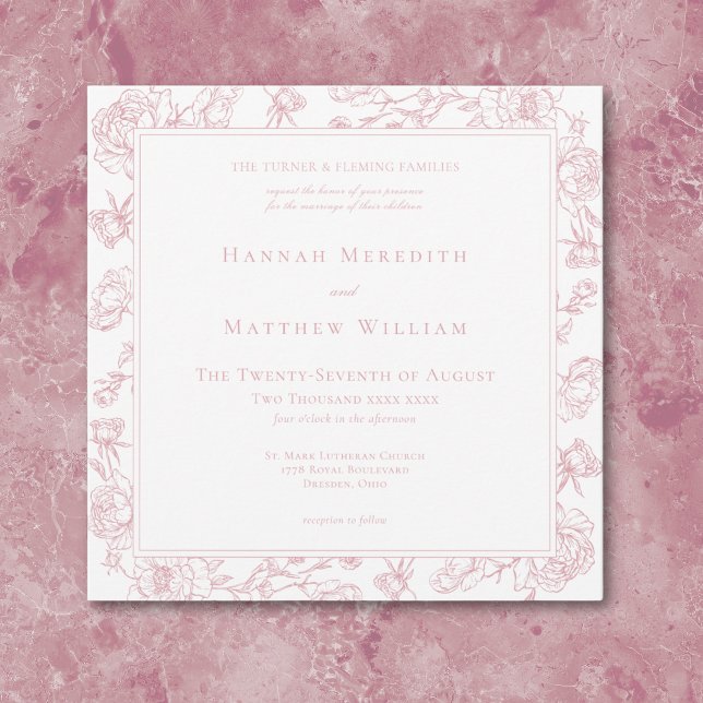 Elegante Rosa Chinoiserie Bird & Wappen Wedding Einladung (Elegant Pink Chinoiserie Bird & Crest Wedding Invitation)