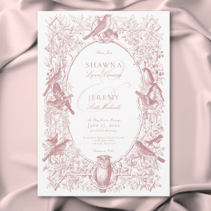 Elegante rosa Chinoiserie Natur & Vögel Hochzeit Einladung