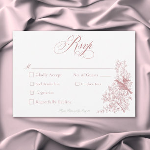 Elegante rosa Chinoiserie Natur & Vögel Hochzeit RSVP Karte