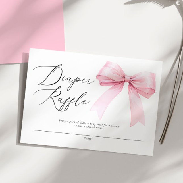Elegante rosa Coquette Bow Diaper Raffle Baby Show Begleitkarte (Von Creator hochgeladen)