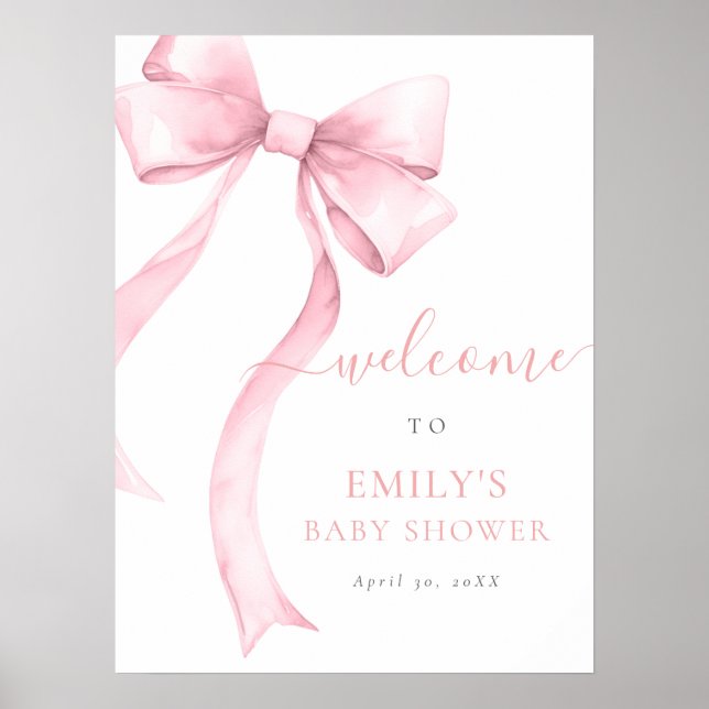 Elegante Rosa Coquette Bow Girl Baby Dusche Willko Poster (Vorne)