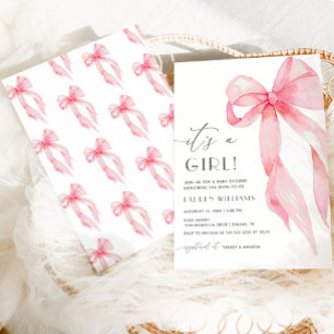 Elegante rosa Coquette Bow The Girl Baby Dusche Einladung