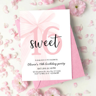 Elegante rosa Coquette-Schleife Sweet 16 Geburtsta Einladung