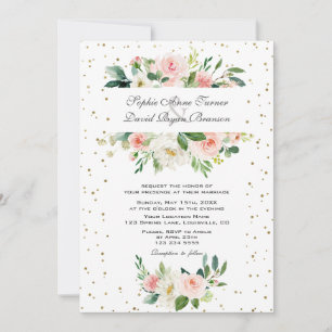Elegante rosa cremefarbene Blumen-Gold-Konfetti-Ho Einladung
