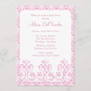 Elegante Rosa Damask Bridal Dusche Einladung
