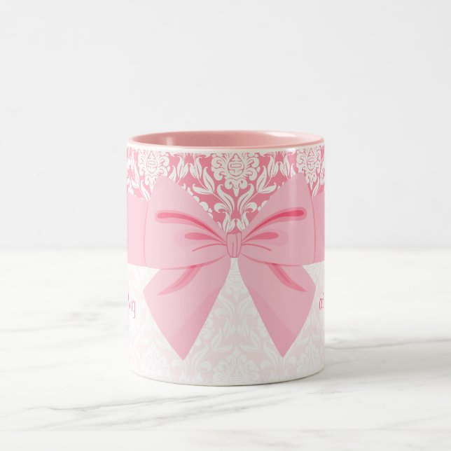 Elegante Rosa Damaskus Wrap Bow Personalisiert Zweifarbige Tasse (Mittel)
