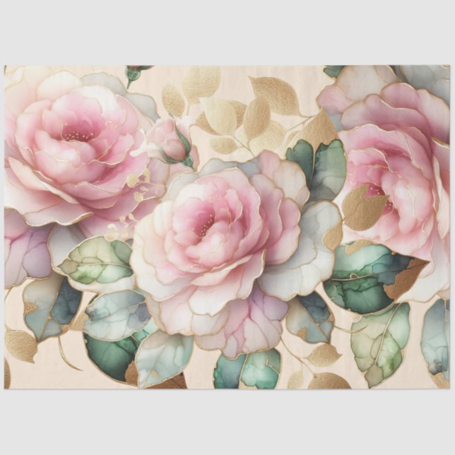 Elegante Rosa Dekoupage & Gift Wrap Seidenpapier (Vorderseite)