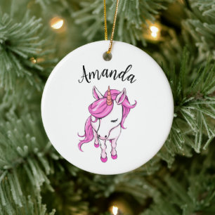 Elegante Rosa Einhorn Girl Name Keramik Ornament