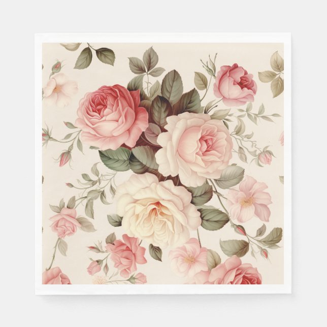 Elegante, rosa englische Rose Serviette (Vorderseite)