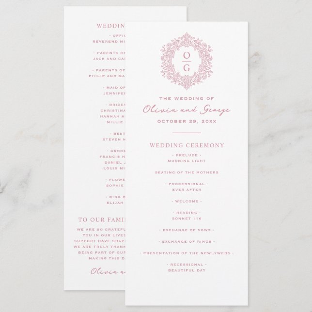 Elegante rosa Erbstück-Hochzeit Programm (Vorne/Hinten)