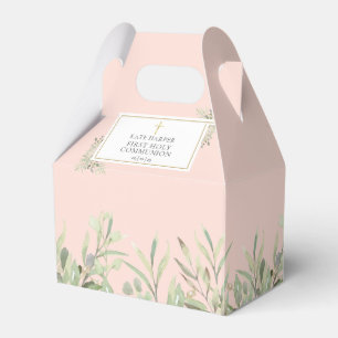 Elegante rosa Erstkommunion Grünelemente Geschenkschachtel