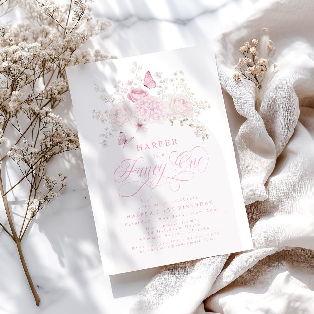 Elegante rosa fancy erste Geburtstagsfeier Einladung (Von Creator hochgeladen)
