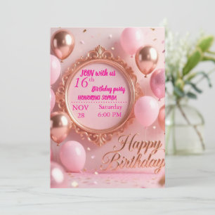 Elegante rosa Federn Sweet 16 Geburtstagseinladung Einladung