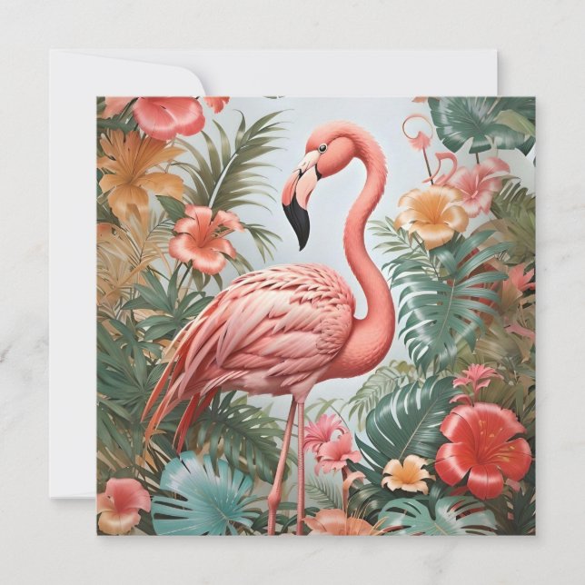 Elegante rosa Flamingo Bird und tropische Blume (Vorderseite)