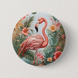 Elegante rosa Flamingo Bird und tropische Blume Button