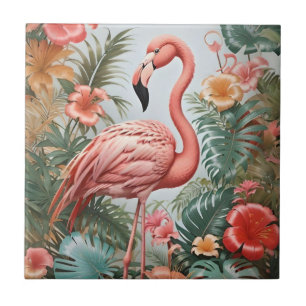 Elegante rosa Flamingo Bird und tropische Blume Fliese