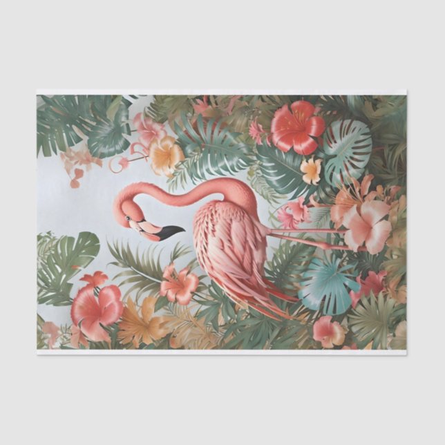 Elegante rosa Flamingo Bird und tropische Blume Seidenpapier (Vorderseite)