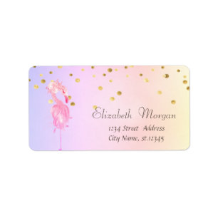 Elegante rosa Flamingo-Blumen-Konfetti Holografie Adressaufkleber