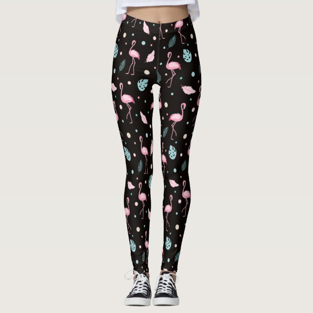 Elegante, rosa Flamingo Muster Leggings (Vorderseite)