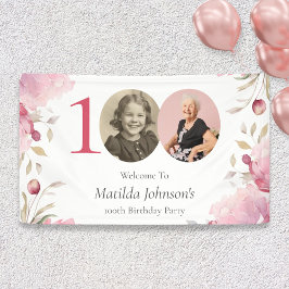 Elegante Rosa Flora 100. Geburtstagsparty Willkomm Banner