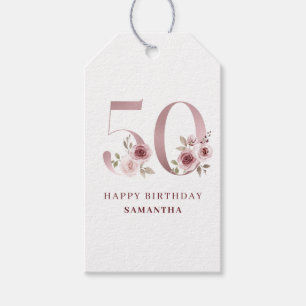 Elegante rosa Flora 50. GeburtstagsgeschenkTags Geschenkanhänger