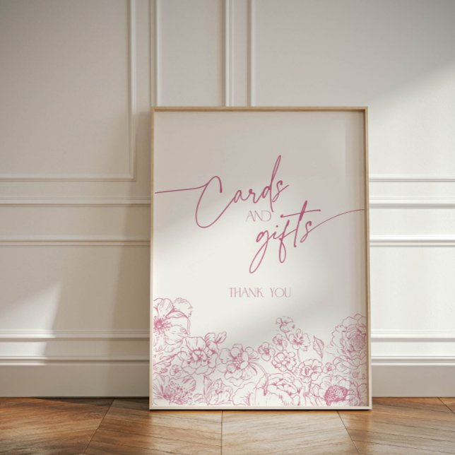 Elegante Rosa Flora Chinoiserie Cards und Geschenk Sockelschild (Pink toile de jouy cards and gifts sign )