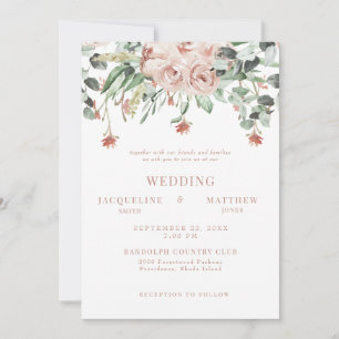 Elegante Rosa Flora Keine Elternhochzeit Einladung